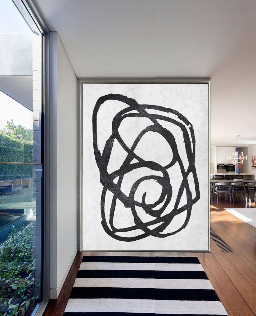 Abstract Painting Extra Large Canvas Art,Black And White Minimal Painting On Canvas - Oversized Canvas Art